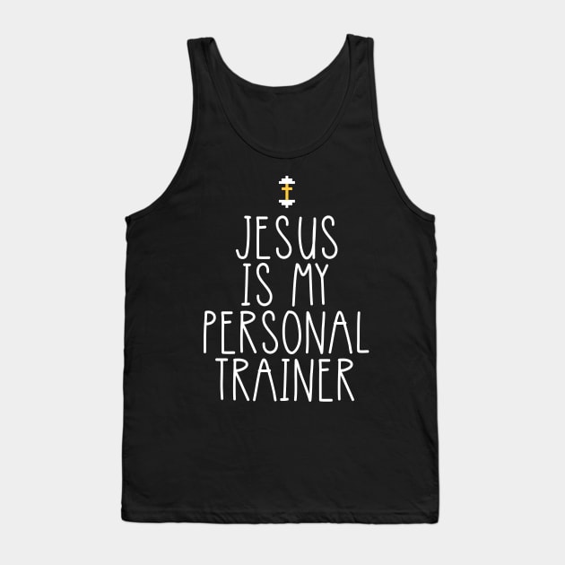 Jesus Is My Personal Trainer Funny Christian Faith Religious White Cute T-Shir Tank Top by flytogs